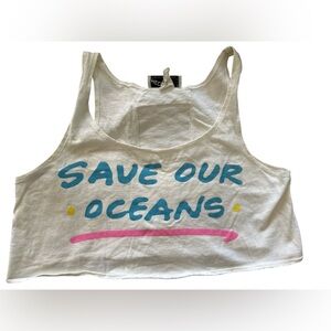 Peter Max Neo Max Vintage White Crop Top Save The Oceans Graphic Tank